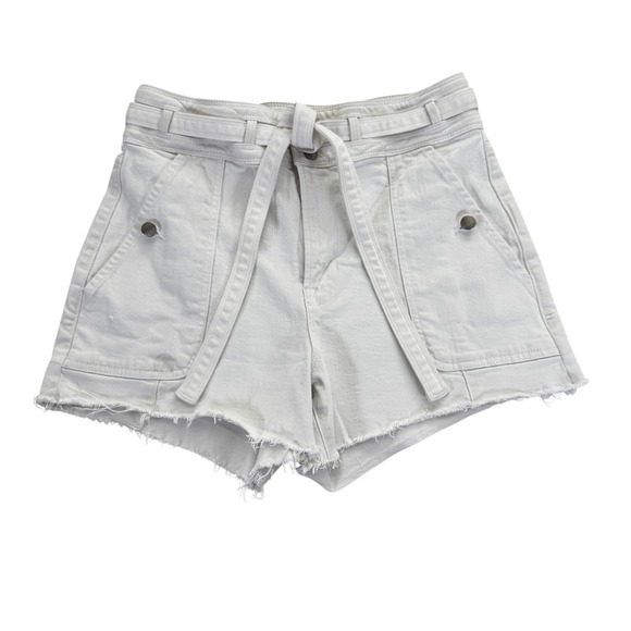 FRAME Pants - FRAME Le Brigette Blanc White High Rise Belted Utility Denim Shorts Size 29